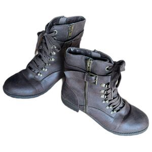 Unr8ed Vegan Leather Combat Boots Lace Up Brown Grunge Moto Edgy Women sz 8